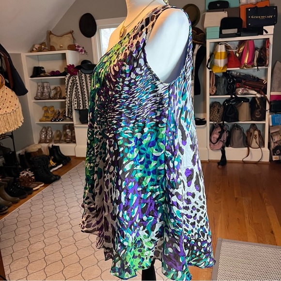 KAS NEW YORK Off Shoulder Tropical Asymmetrical Scarf Handkerchief Top Large - Picture 4 of 7